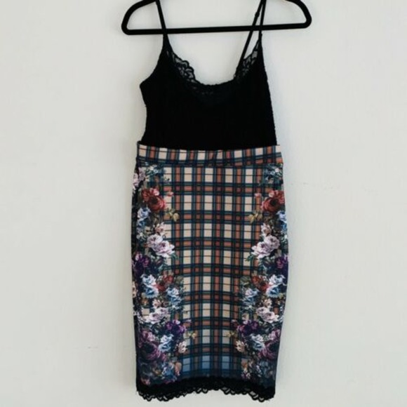 Zara Combo Lace Plaid Floral Cocktail Dress - Picture 2 of 6